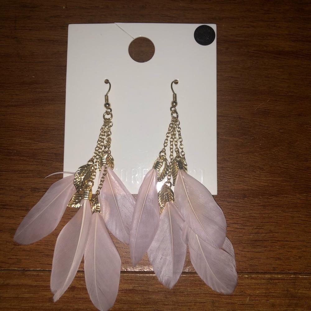 Pink & Gold Feather Earrings